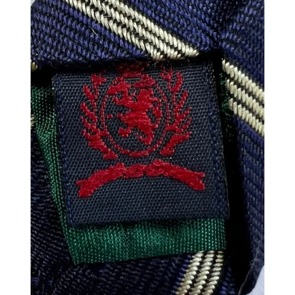 Tommy Hilfiger Mens Silk Tie Navy Gold Stripe Crest USA Classic Designer